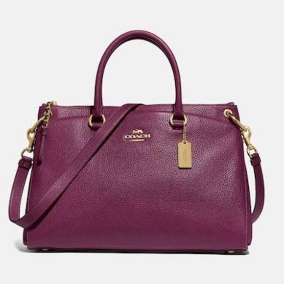 Coach Handbags - NWT Coach Mia Pebbled Leather Crossbody Satchel - Burgundy